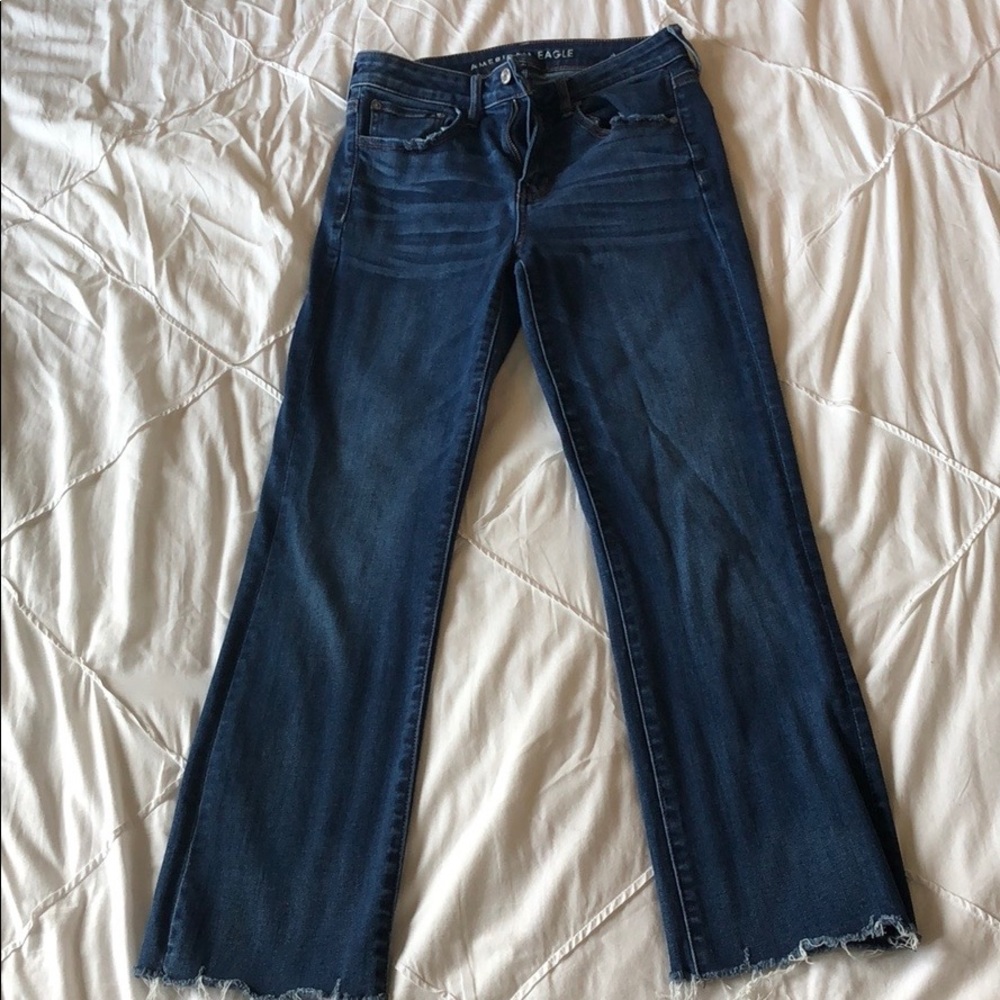 Ankle Length Flare Raw Edge High Rise Jeans